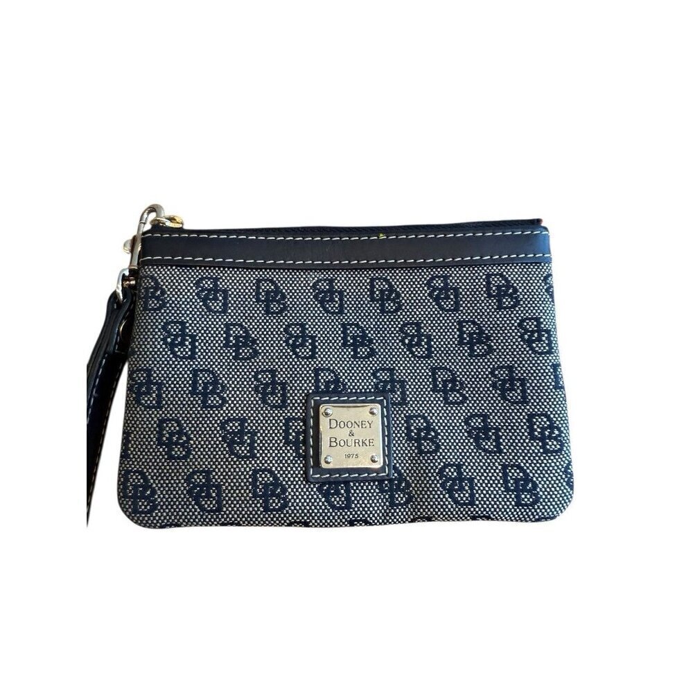Dooney & Bourke Signature Black Gray DB Wristlet Purse Wallet